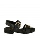 Sandalia para mujer con hebillas en piel negra tacon 2 - Tallas disponibles:  32, 33, 34, 44, 45, 46