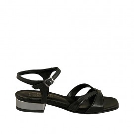 Sandalo da donna con cinturino in pelle nera e vernice grigia tacco 2 - Misure disponibili: 32, 33, 34, 42, 43, 44, 45, 46