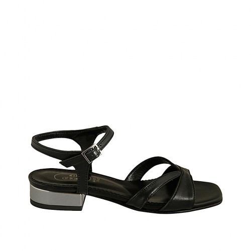 Sandale pour femmes en cuir noir et cuir verni gris avec courroie talon 2 - Pointures disponibles:  32, 33, 42, 43, 44, 45, 46