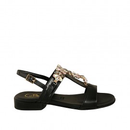 Sandalo da donna in pelle nera con strass tacco 2 - Misure disponibili: 32, 33, 34, 42, 43, 44, 46