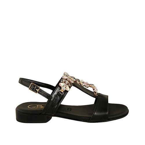Sandale pour femmes en cuir noir avec strass talon 2 - Pointures disponibles:  32, 33, 34