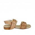 Sandalo da donna con fibbie in pelle beige tacco 2