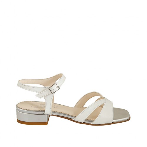 Woman's strap sandal in white leather and silver patent leather heel 2 - Available sizes:  32, 33, 43, 44, 46