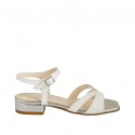 Woman's strap sandal in white leather and silver patent leather heel 2