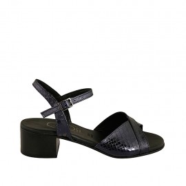 Sandale pour femmes avec courroie en cuir lamé imprimé bleu talon 4 - Pointures disponibles:  32, 34, 42, 43, 44, 45, 46