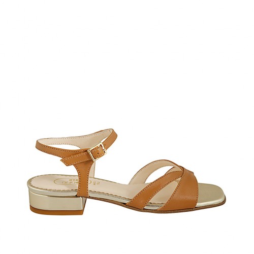 Sandale pour femmes en cuir brun clair et cuir verni platine avec courroie talon 2 - Pointures disponibles:  32, 33, 34, 43, 44, 45, 46