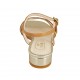 Woman's strap sandal in tan leather and platinum patent leather heel 2 - Available sizes:  32, 33, 34, 43, 44, 45, 46