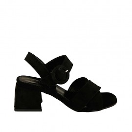 Sandalo da donna con cinturino in camoscio nero tacco 5 - Misure disponibili: 31, 32, 33, 34, 42, 43, 44, 45, 46