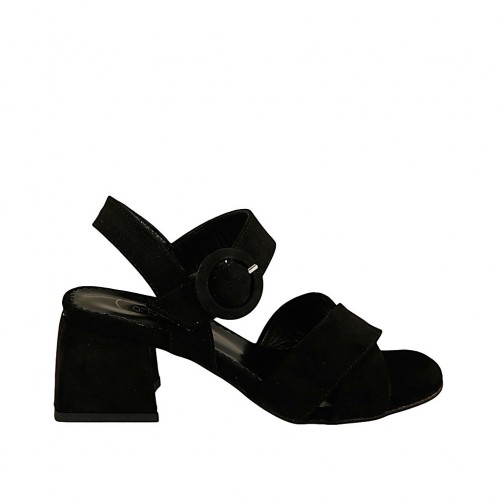 Sandalia para mujer con cinturon en gamuza negra tacon 5 - Tallas disponibles:  33, 43, 44, 45, 46