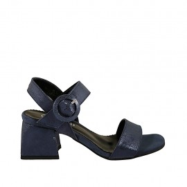 Damensandale mit Riem aus blauem laminiertem bedrucktem Wildleder Absatz 5 - Verfügbare Größen:  31, 32, 42, 43, 44, 45