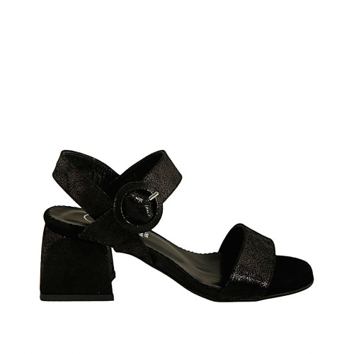 Sandale pour femmes avec courroie en daim lamé imprimé noir talon 5 - Pointures disponibles:  32, 42, 43, 44, 45