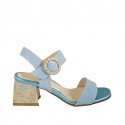 Damensandale aus hellblauem Wildleder und laminiertem Leder mit Riem und Absatz 5