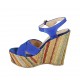 Sandale pour femmes avec plateforme et courroie en daim bleuet et tissu multicouleur talon compensé 12 - Pointures disponibles:  31, 33, 34, 42, 43, 44