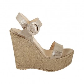 Sandale pour femmes avec plateforme et courroie en daim imprimé et lamé platine talon compensé 12 - Pointures disponibles:  34, 42, 43, 44