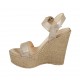 Sandale pour femmes avec plateforme et courroie en daim imprimé et lamé platine talon compensé 12 - Pointures disponibles:  34, 42, 43, 44