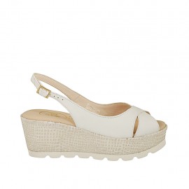 Sandale pour femmes en cuir blanc talon compensé 6 - Pointures disponibles:  31, 32, 42, 43, 44, 45