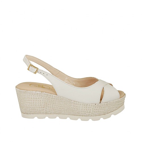Woman's sandal in white leather wedge heel 6 - Available sizes:  31, 32, 42, 43, 44, 45