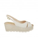 Woman's sandal in white leather wedge heel 6