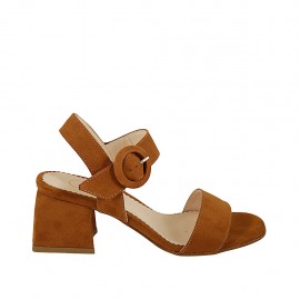 Sandalo da donna con cinturino in camoscio cuoio tacco 5 - Misure disponibili: 31, 32, 33, 34, 42, 43, 45, 46