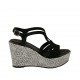 Sandalo da donna con plateau in camoscio nero e tessuto grigio zeppa 9 - Misure disponibili: 32, 33, 34, 42, 43, 44, 45
