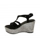 Sandalo da donna con plateau in camoscio nero e tessuto grigio zeppa 9 - Misure disponibili: 32, 33, 34, 42, 43, 44, 45