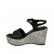 Sandalo da donna con cinturino e plateau in pelle nera e tessuto grigio zeppa 9 - Misure disponibili: 31, 32, 33, 34, 42, 43, 44, 45