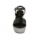 Sandalia para mujer con cinturon y plataforma en piel negra y tejido gris cuña 9 - Tallas disponibles:  34, 42, 43, 44, 45