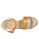 Sandalia para mujer con plataforma y cinturon en gamuza, piel laminada naranja y platino y tejido multicolor cuña 9 - Tallas disponibles:  33, 34, 42, 43, 44, 45