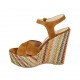 Sandale pour femmes avec plateforme et courroie en daim brun clair et tissu multicouleur talon compensé 12 - Pointures disponibles:  42, 43, 44