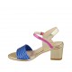 Sandalo da donna con cinturino in pelle laminata platino, blu e fucsia tacco 5 - Misure disponibili: 31, 33, 34, 42, 43, 44, 46