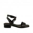 Woman's sandal with ankle strap in black printed leather heel 2