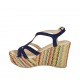 Sandale pour femmes avec plateforme en daim bleu et tissu multicouleur talon compensé 9 - Pointures disponibles:  33, 34, 42, 43, 44, 45