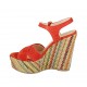 Sandalo con cinturino e plateau in camoscio rosso con zeppa rivestita in tessuto multicolore 12 - Misure disponibili: 33, 34, 42, 43