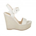 Woman's strap sandal with platform in white leather wedge heel 12