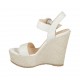 Woman's strap sandal with platform in white leather wedge heel 12 - Available sizes:  34, 42, 43, 44