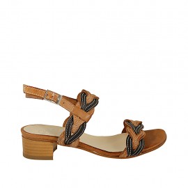 Sandalo da donna in pelle nera e cuoio tacco 4 - Misure disponibili: 33, 34, 42, 43, 44, 45