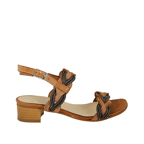 Sandalo da donna in pelle nera e cuoio tacco 4 - Misure disponibili: 33, 34, 42, 43, 44, 45