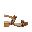 Woman's sandal in tan and black leather heel 4