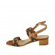 Sandalo da donna in pelle nera e cuoio tacco 4 - Misure disponibili: 33, 34, 42, 43, 44, 45