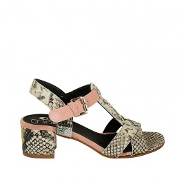 Sandalo da donna con cinturino in camoscio rosa e pelle stampata multicolore tacco 4 - Misure disponibili: 32, 33, 34, 42, 43, 44, 45