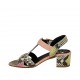 Woman's strap sandal in pink suede and multicolored printed leather heel 4 - Available sizes:  33, 45