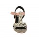 Woman's strap sandal in pink suede and multicolored printed leather heel 4 - Available sizes:  33, 45