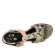 Woman's strap sandal in pink suede and multicolored printed leather heel 4 - Available sizes:  33, 45
