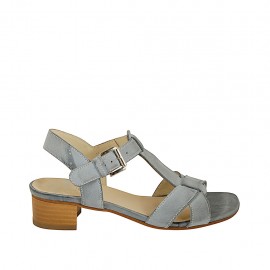 Woman's strap sandal in blue-grey leather heel 4 - Available sizes:  33, 42, 43, 44