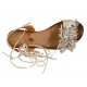 Sandalo da donna con laccio e frange in pelle laminata platino e camoscio grigio tacco 2 - Misure disponibili: 33, 34, 42, 43, 44