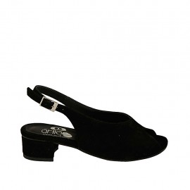 Sandalia para mujer en gamuza negra tacon 4 - Tallas disponibles:  33, 34, 43, 44, 45