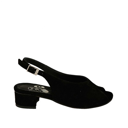 Sandale pour femmes en daim noir talon 4 - Pointures disponibles:  33, 34, 43, 44, 45