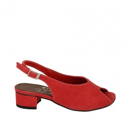 Woman's sandal in red suede heel 4 - Available sizes:  33, 42, 43, 44, 45
