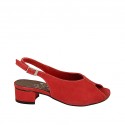 Woman's sandal in red suede heel 4