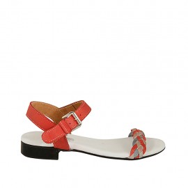 Woman's strap sandal in red, blue and grey braided leather heel 2 - Available sizes:  33, 43, 44